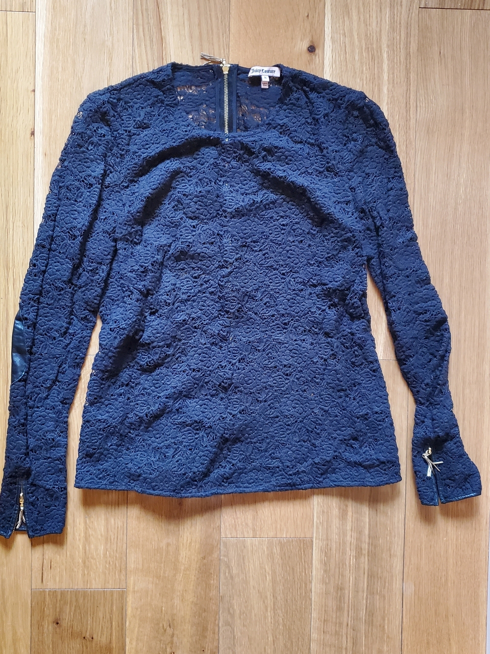Juicy Couture Black Floral Lace Long-Sleeve Top